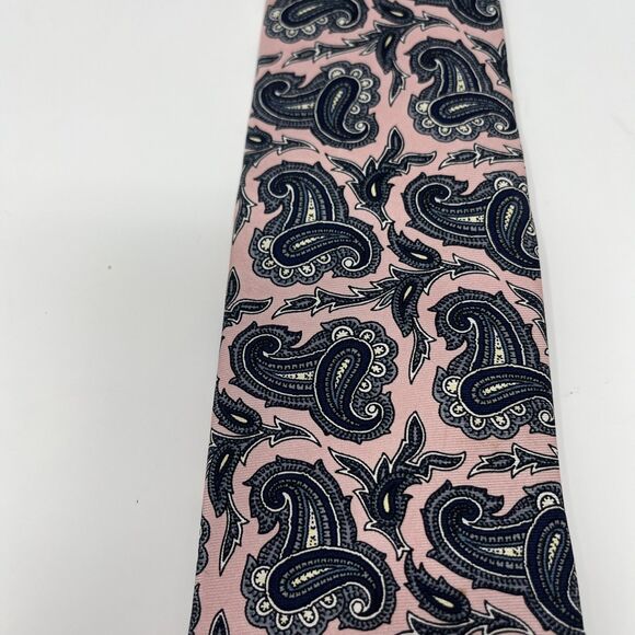 Jarrod’s Tie, 100% Silk, Made By Hand, Printed In England, Pink & Navy Paisley - Picture 11 of 14